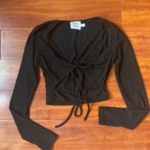 Princess Polly black long sleeve crop top with ties in the front
